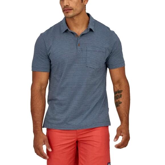 Patagonia Other - Patagonia Men's Fathom Stripe New Navy Chest Pocket Daily Polo Shirt Size M